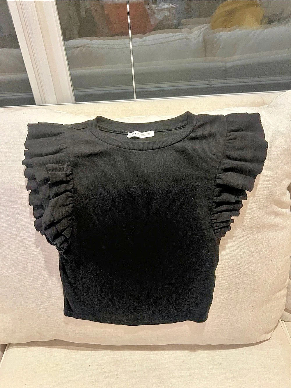 Zara Black Ruffle Sleeve Top Size Medium